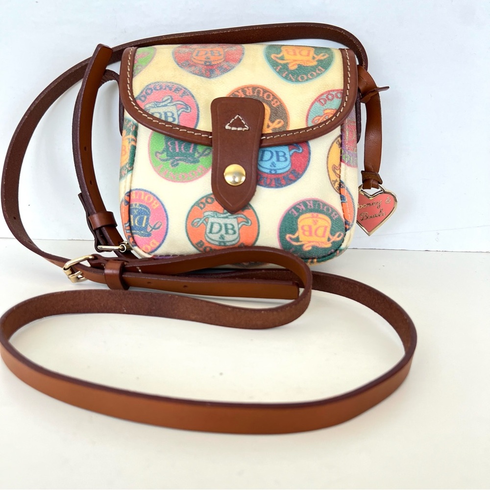 Dooney & Bourke Multicolor Coded Canvas Brown Lea… - image 2